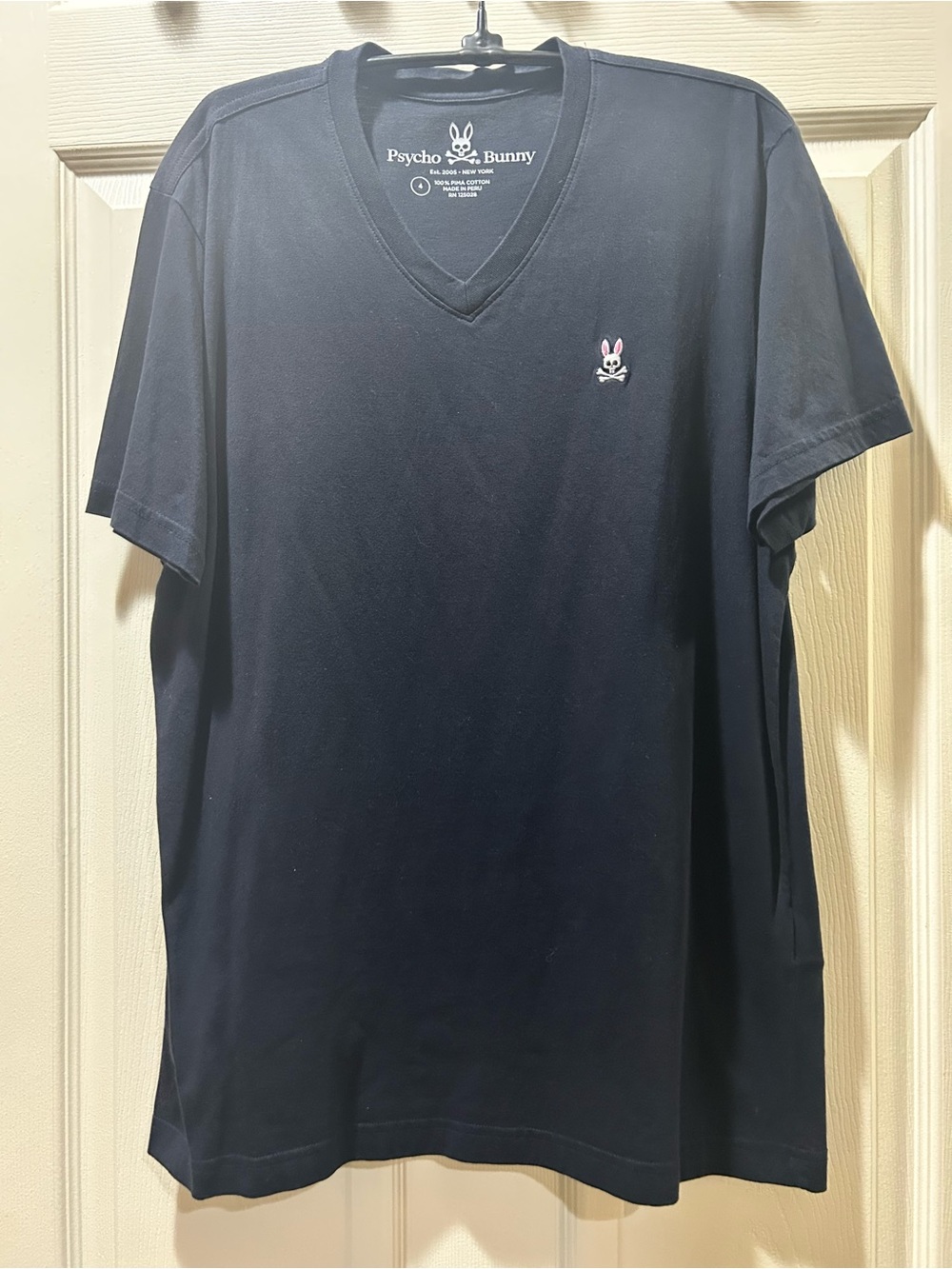 Psycho Bunny Mens Navy Blue Pima Cotton Graphic Logo T-Shirt Size 4 Medium